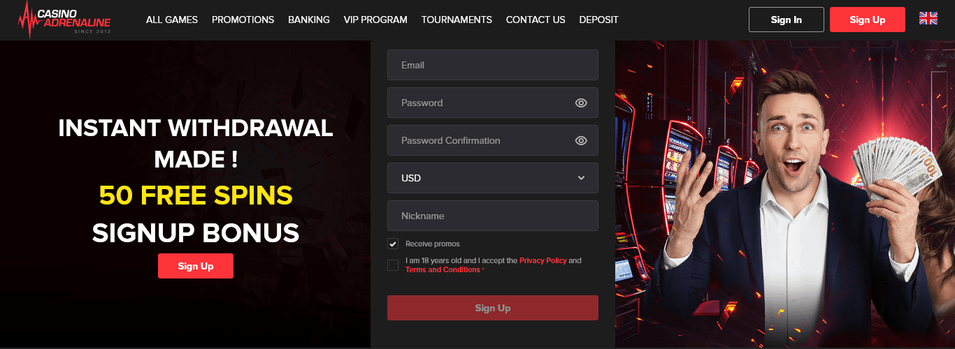 Casino Adrenaline USA Review ▷ 50 Free Spins Sign up Bonus