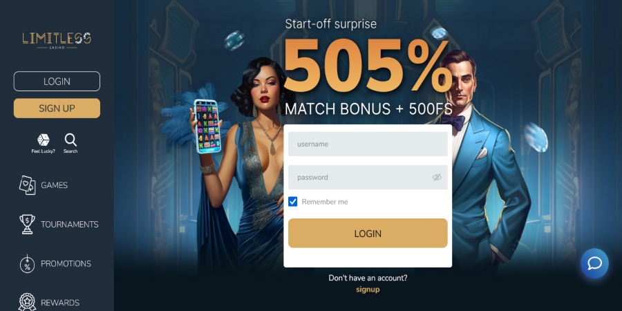 Limitless Casino Home page